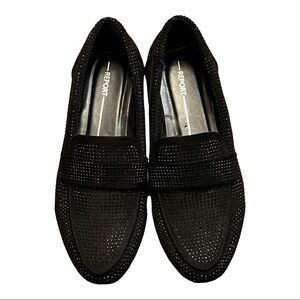 Report Black Studded Loafers 7.5 Almond Toe Slip On Casual Dress Shoes
